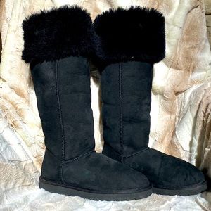 UGG Over-the-Knee Bailey Button; black genuine suede; authentic
